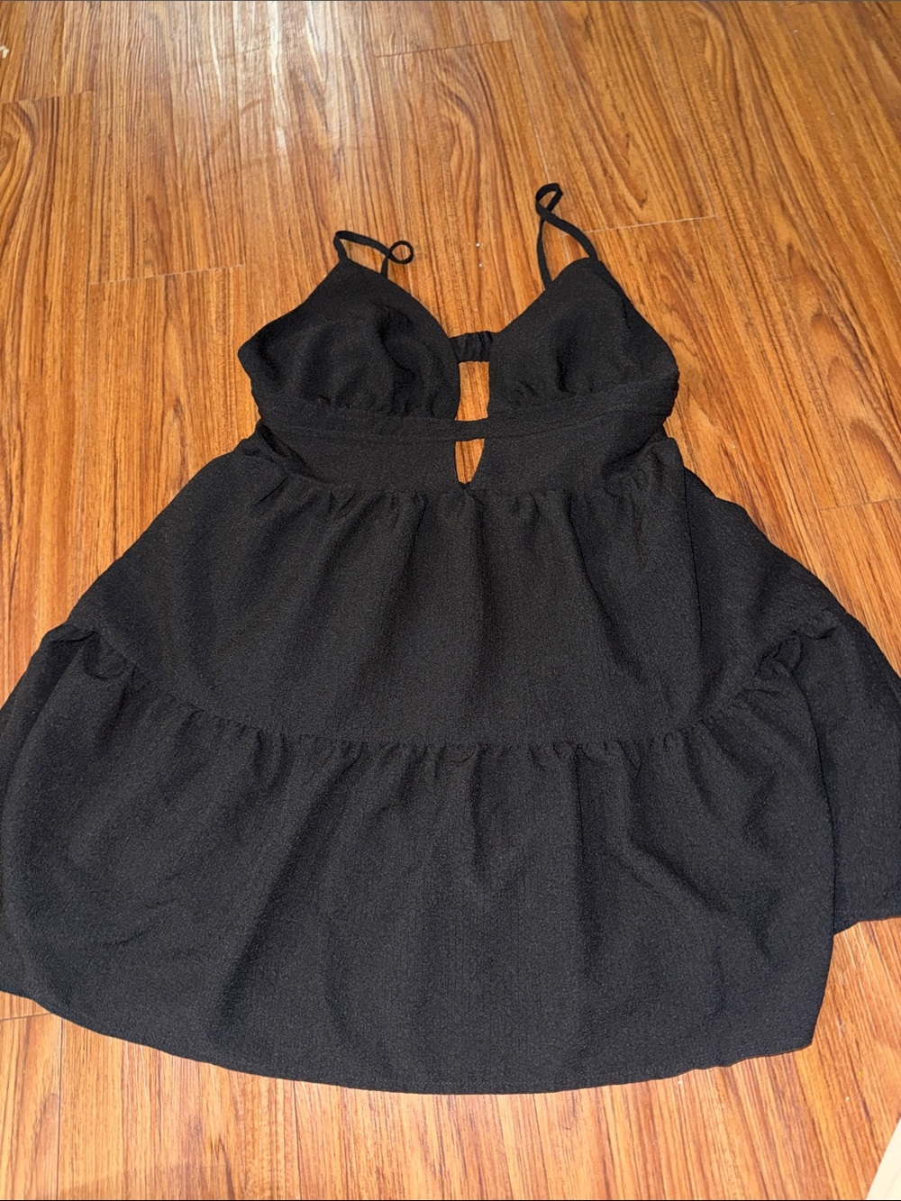 Women's Black Spaghetti Strap Tiered Mini Dress